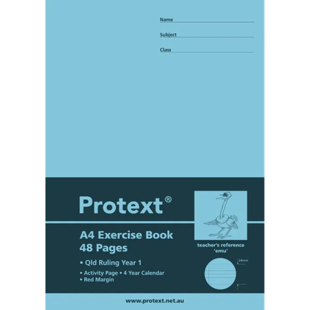 Exercise Book Protext A4 Year 1 with Margin 48pg Emu