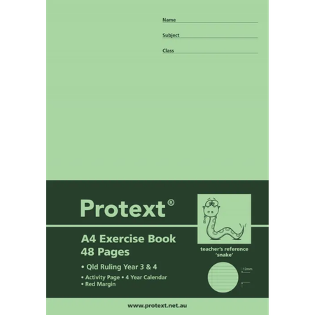 Exercise Book Protext A4 Year 3/4 with Margin 48pg Snake