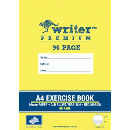 Exercise Book Writer Premium A4 70GSM Year 3/4 96pg with margin Sea Shell