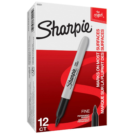 Marker Permanent Sharpie 1mm Fine Black Box 12