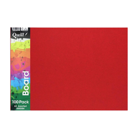 Cardboard Quill 200GSM A3 FSC Asstd Colours Pack 100
