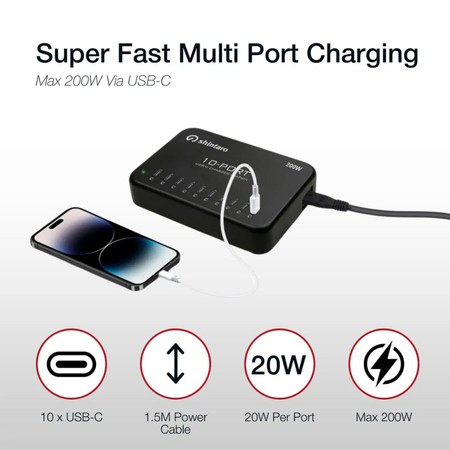 Charger Shintaro 200W 10-Port GaN USB-C