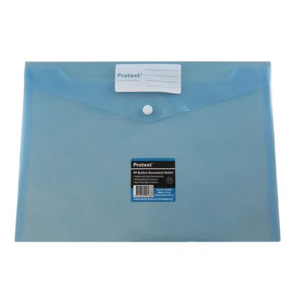 Document Wallet Protext Poly A4 Button Closure Blue