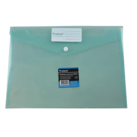 Document Wallet Protext Poly A4 Button Closure Green