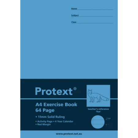 Exercise Book Protext A4 70GSM 11mm Ruled 64pg with Margin Fox