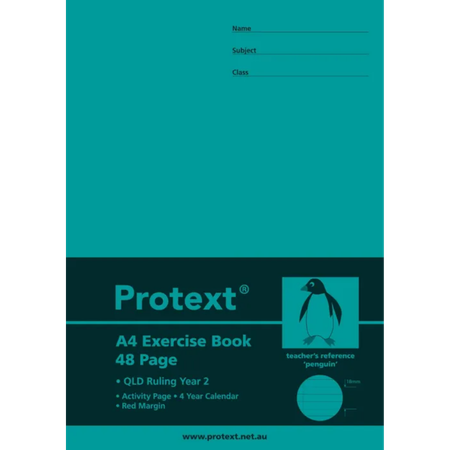Exercise Book Protext A4 Year 2 with Margin 48pg Penguin