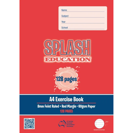 Exercise Book Splash A4 128pg 8mm Ruled with Margin