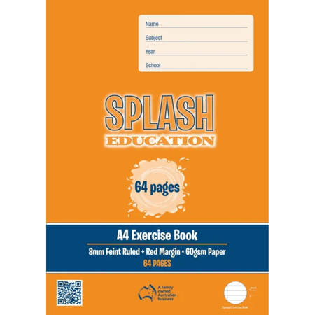 Exercise Book Splash A4 64pg 8mm Ruled with Margin