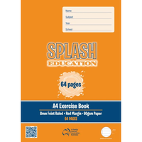 Exercise Book Splash A4 64pg 8mm Ruled with Margin