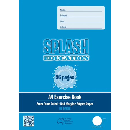 Exercise Book Splash A4 96pg 8mm Ruled with Margin