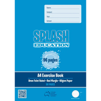 Exercise Book Splash A4 96pg 8mm Ruled with Margin