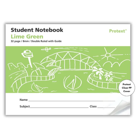 Exercise Book Writer 175x240 8mm Double Ruled & Guidelines 32pg Lime Green