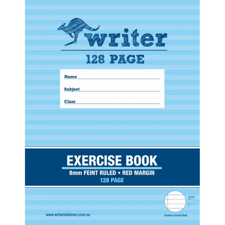 Exercise Book Writer 225x175 8mm Ruled 128pg with Margin