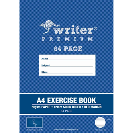 Exercise Book Writer Premium A4 70GSM 12mm Ruled 64pg with Margin Giraffe