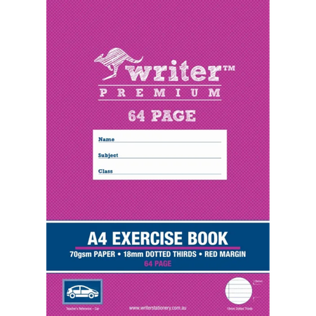 Exercise Book Writer Premium A4 70GSM 18mm Dotted Thirds 64pg with margin Car