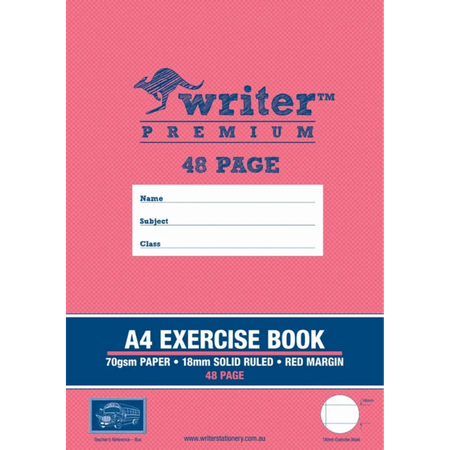 Exercise Book Writer Premium A4 70GSM 18mm Ruled 48pg with Margin Bus