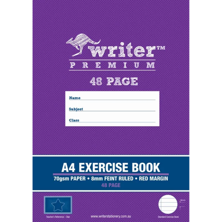 Exercise Book Writer Premium A4 70GSM 8mm Ruled 48pg with Margin Star