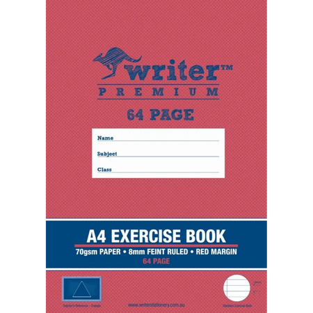 Exercise Book Writer Premium A4 70GSM 8mm Ruled 64pg with Margin Triangle
