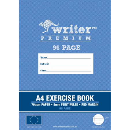 Exercise Book Writer Premium A4 70GSM 8mm Ruled 96pg with Margin Circle