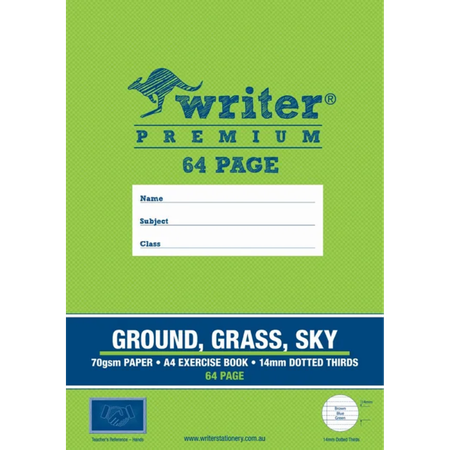 Exercise Book Writer Premium A4 70GSM Ground/Grass/Sky 14mm Dotted Thirds 64pg