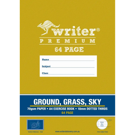 Exercise Book Writer Premium A4 70GSM Ground/Grass/Sky 18mm Dotted Thirds 64pg