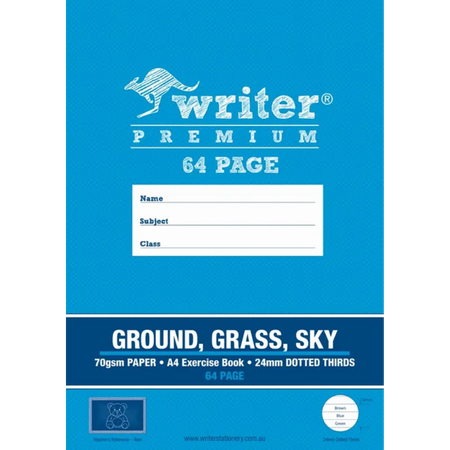 Exercise Book Writer Premium A4 70GSM Ground/Grass/Sky 24mm Dotted Thirds 64pg