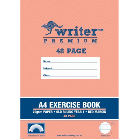 Exercise Book Writer Premium A4 70GSM Year 1 48pg with margin Rainbow