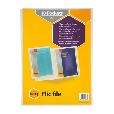 Flic File Marbig A3 10 Pocket Insert Cover Clear