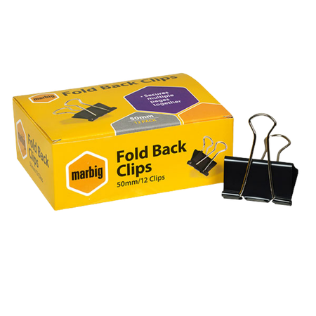 Foldback Clips Marbig 50mm Box 12