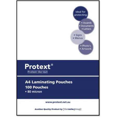 Laminating Pouches Protext A4 80 Micron Clear Box 100