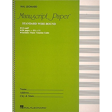 Manuscript Paper Hal Leonard Wirebound Standard 96pg (Green Cover)