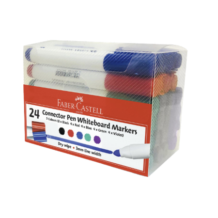 Marker Whiteboard Faber Connector 2mm Bullet Asstd Colours Pack 24 \n(8 black, 4 red, 4 green, 4 blue & 4 violet)