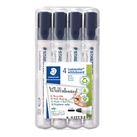 Marker Whiteboard Staedtler Lumocolour 2mm Bullet Black Pack 4