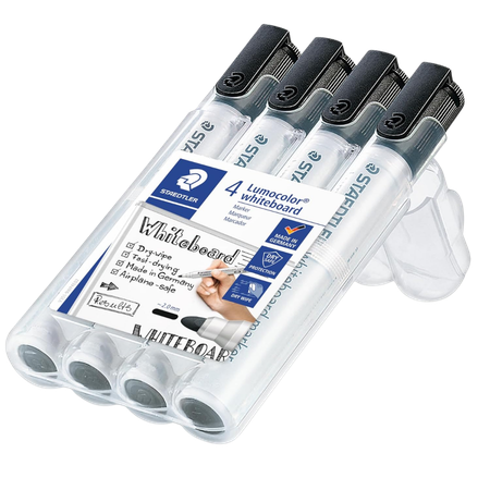 Marker Whiteboard Staedtler Lumocolour 2mm Bullet Black Pack 4
