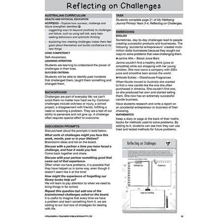 My Wellbeing Journal Teacher's Manual Years 3 - 4