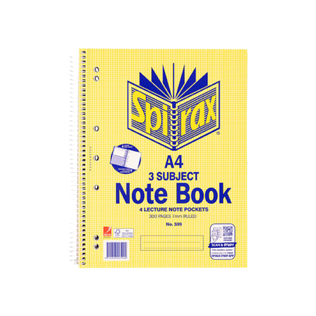 Note Book Spirax 599 A4 Spiral S/O 3 Subject 300pg