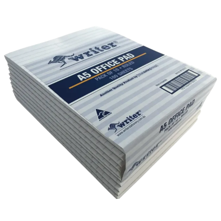 Office Pad Writer 8x5 Bank Plain 100LF