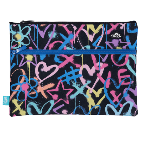 Pencil Case Spencil A4 Twin Zip Hearts & Crosses