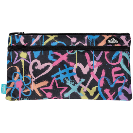Pencil Case Spencil Rectangle Twin Zip Hearts & Crosses