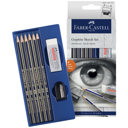 Pencil Faber Creative Studio Mixed Media Sketch Set 8 (Includes 2H, HB, B, 2B, 4B, 6B, 1 Eraser & 1 sharpener)