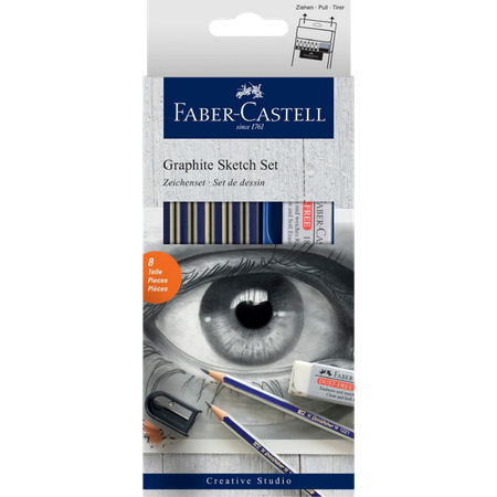 Pencil Faber Creative Studio Mixed Media Sketch Set 8 (Includes 2H, HB, B, 2B, 4B, 6B, 1 Eraser & 1 sharpener)