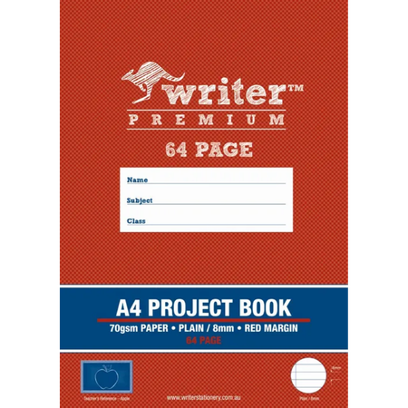 Project Book Writer Premium A4 70GSM 8mm Ruled 64pg Apple