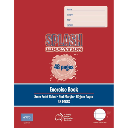 Exercise Book Splash 225x175 8mm Ruled 48pg with Margin