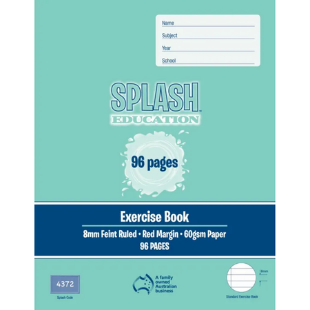 Exercise Book Splash 225x175 8mm Ruled 96pg with Margin