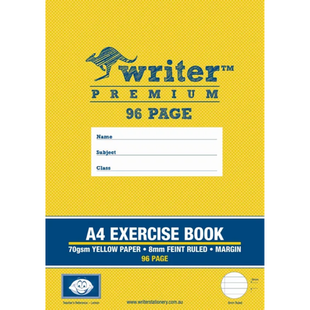 Exercise Book Writer Premium A4 75GSM 8mm Ruled 96pg with Margin on Yellow Paper